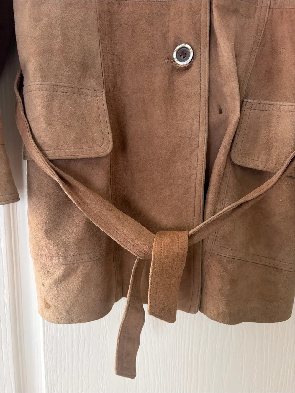 Vintage Suede Belted Coat Jacket in Brown